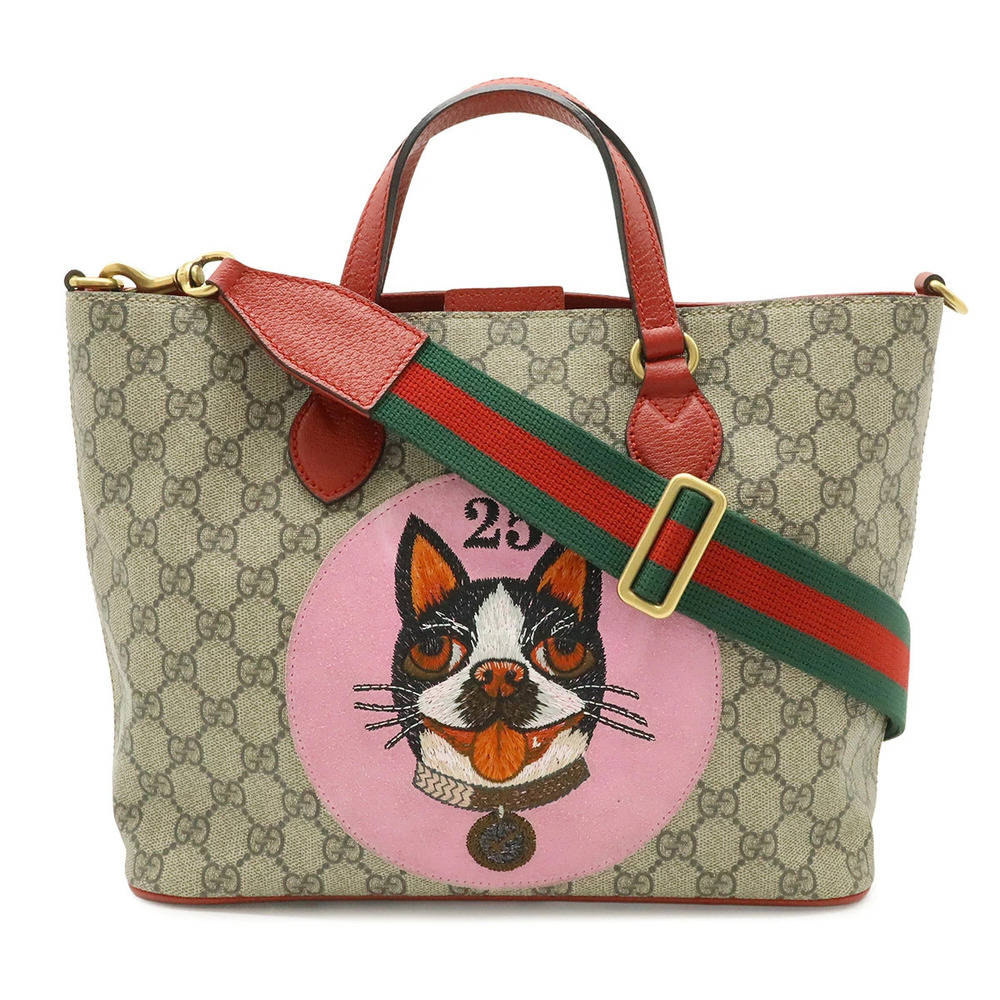 Gucci GG Supreme BOSCO Dog Tote Bag Cream Red Limited Edition